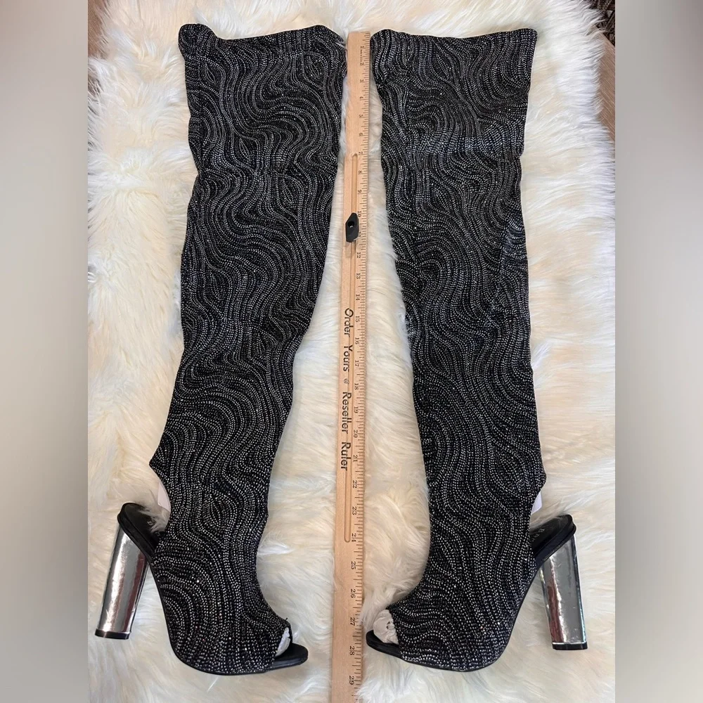 New: Bamboo Bling peep toe block‎ heel boots
